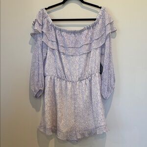 Express Light Lavender Off-Shoulder Ruffle Romper